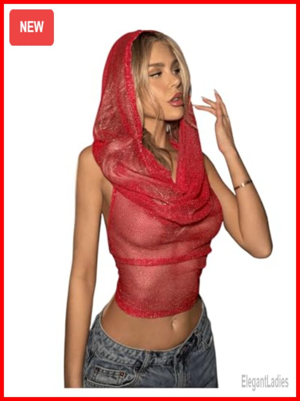 Floerns Backless Hoodie Draped Halter Crop Tank Top Women's